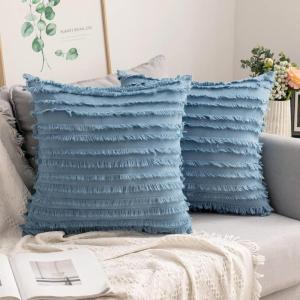 MIULEE Set of 2 Decorative Boho Throw Pillow Covers Linen Striped Jacquard Pattern Cushion Covers for Sofa Couch Living Room Bedroom 18×18 Inch Red(Blue)