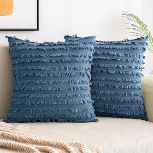 MIULEE Set of 2 Decorative Boho Throw Pillow Covers Linen Striped Jacquard Pattern Cushion Covers for Sofa Couch Living Room Bedroom 18×18 Inch Red(Dark Blue)