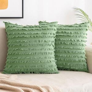 MIULEE Set of 2 Decorative Boho Throw Pillow Covers Linen Striped Jacquard Pattern Cushion Covers for Sofa Couch Living Room Bedroom 18×18 Inch Red(Grass Green)