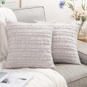 MIULEE Set of 2 Decorative Boho Throw Pillow Covers Linen Striped Jacquard Pattern Cushion Covers for Sofa Couch Living Room Bedroom 18×18 Inch Red(Greyish White)