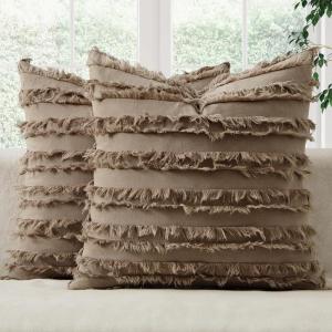 MIULEE Set of 2 Decorative Boho Throw Pillow Covers Linen Striped Jacquard Pattern Cushion Covers for Sofa Couch Living Room Bedroom 18×18 Inch Red(Khaki)