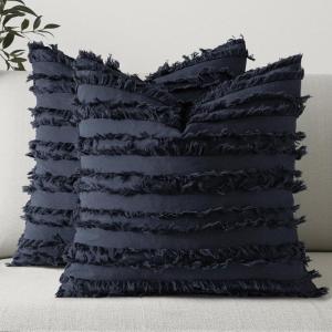 MIULEE Set of 2 Decorative Boho Throw Pillow Covers Linen Striped Jacquard Pattern Cushion Covers for Sofa Couch Living Room Bedroom 18×18 Inch Red(Navy Blue)