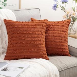 MIULEE Set of 2 Decorative Boho Throw Pillow Covers Linen Striped Jacquard Pattern Cushion Covers for Sofa Couch Living Room Bedroom 18×18 Inch Red(Rust)