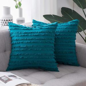 MIULEE Set of 2 Decorative Boho Throw Pillow Covers Linen Striped Jacquard Pattern Cushion Covers for Sofa Couch Living Room Bedroom 18×18 Inch Red(Teal)