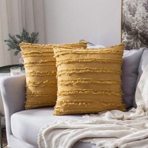 MIULEE Set of 2 Decorative Boho Throw Pillow Covers Linen Striped Jacquard Pattern Cushion Covers for Sofa Couch Living Room Bedroom 18×18 Inch Red(Yellow)