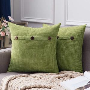 MIULEE Set of 2 Decorative Linen Throw Pillow Covers Cushion Case Triple Button Vintage Farmhouse Pillowcase for Couch Sofa Bed 12 x 20 Inch 30 x 50 cm Beige(Green)