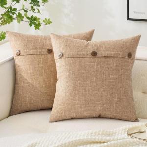 MIULEE Set of 2 Decorative Linen Throw Pillow Covers Cushion Case Triple Button Vintage Farmhouse Pillowcase for Couch Sofa Bed 12 x 20 Inch 30 x 50 cm Beige(Light Tan)