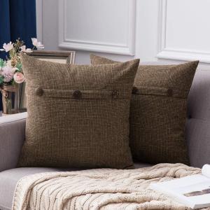 MIULEE Set of 2 Decorative Linen Throw Pillow Covers Cushion Case Triple Button Vintage Farmhouse Pillowcase for Couch Sofa Bed 12 x 20 Inch 30 x 50 cm Beige(Chocolate)