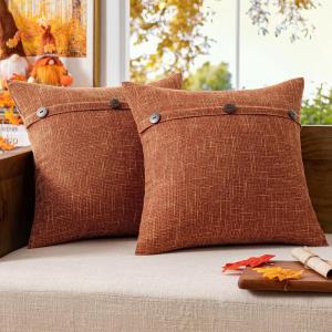MIULEE Set of 2 Decorative Linen Throw Pillow Covers Cushion Case Triple Button Vintage Farmhouse Pillowcase for Couch Sofa Bed 12 x 20 Inch 30 x 50 cm Beige(Rust)