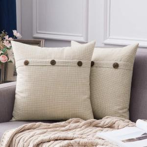 MIULEE Set of 2 Decorative Linen Throw Pillow Covers Cushion Case Triple Button Vintage Farmhouse Pillowcase for Couch Sofa Bed 12 x 20 Inch 30 x 50 cm Beige(Beige)