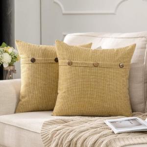 MIULEE Set of 2 Decorative Linen Throw Pillow Covers Cushion Case Triple Button Vintage Farmhouse Pillowcase for Couch Sofa Bed 12 x 20 Inch 30 x 50 cm Beige(Yellow)