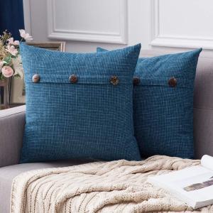MIULEE Set of 2 Decorative Linen Throw Pillow Covers Cushion Case Triple Button Vintage Farmhouse Pillowcase for Couch Sofa Bed 12 x 20 Inch 30 x 50 cm Beige(Navy Blue)