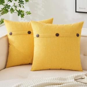 MIULEE Set of 2 Decorative Linen Throw Pillow Covers Cushion Case Triple Button Vintage Farmhouse Pillowcase for Couch Sofa Bed 12 x 20 Inch 30 x 50 cm Beige(Bright Yellow)