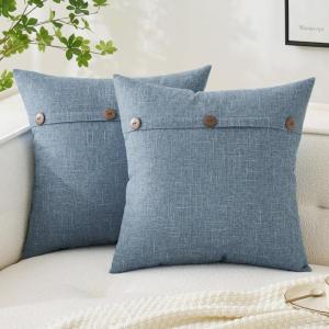 MIULEE Set of 2 Decorative Linen Throw Pillow Covers Cushion Case Triple Button Vintage Farmhouse Pillowcase for Couch Sofa Bed 12 x 20 Inch 30 x 50 cm Beige(Sky Blue)