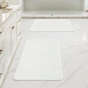 MIULEE Set of 2 Ultra Thin Bathroom Rugs, Rubber Bath Mats for Bathroom Non Slip, Quick Dry Absorbent Bath Rug Machine Washable, Fit Under Door, Shower, Sink, Home Decor, Grey, 17″x27″+20″x32″(White)
