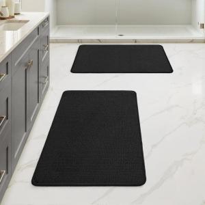 MIULEE Set of 2 Ultra Thin Bathroom Rugs, Rubber Bath Mats for Bathroom Non Slip, Quick Dry Absorbent Bath Rug Machine Washable, Fit Under Door, Shower, Sink, Home Decor, Grey, 17″x27″+20″x32″(Black)