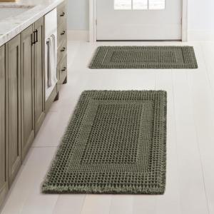 MIULEE Set of 2 Waffle Bathroom Rugs, Boho Bath Rug Super Absorbent, Non Slip Washable Ultra Soft Rubber Backed Shower Bath Mats for Floor, Tub, Shower, Looped Design, Terracotta, 18×30 Inch(Green)