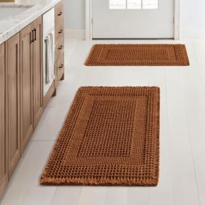 MIULEE Set of 2 Waffle Bathroom Rugs, Boho Bath Rug Super Absorbent, Non Slip Washable Ultra Soft Rubber Backed Shower Bath Mats for Floor, Tub, Shower, Looped Design, Terracotta, 18×30 Inch(Terracotta)