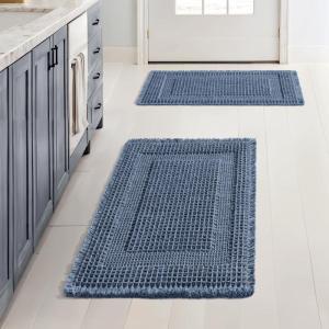 MIULEE Set of 2 Waffle Bathroom Rugs, Boho Bath Rug Super Absorbent, Non Slip Washable Ultra Soft Rubber Backed Shower Bath Mats for Floor, Tub, Shower, Looped Design, Terracotta, 18×30 Inch(Blue)