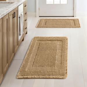 MIULEE Set of 2 Waffle Bathroom Rugs, Boho Bath Rug Super Absorbent, Non Slip Washable Ultra Soft Rubber Backed Shower Bath Mats for Floor, Tub, Shower, Looped Design, Terracotta, 18×30 Inch(Brown)
