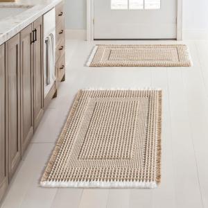 MIULEE Set of 2 Waffle Bathroom Rugs, Boho Bath Rug Super Absorbent, Non Slip Washable Ultra Soft Rubber Backed Shower Bath Mats for Floor, Tub, Shower, Looped Design, Terracotta, 18×30 Inch(Brown & White)