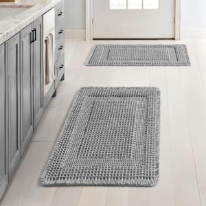MIULEE Set of 2 Waffle Bathroom Rugs, Boho Bath Rug Super Absorbent, Non Slip Washable Ultra Soft Rubber Backed Shower Bath Mats for Floor, Tub, Shower, Looped Design, Terracotta, 18×30 Inch(Light Grey)