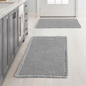 MIULEE Set of 2 Waffle Bathroom Rugs, Boho Bath Rugs Non Slip Washable, Super Absorbent Bath Mats, Ultra Soft Rubber Backed Shower Mats for Bathroom Floor, Tub and Shower, Chocolate, 18×30 Inch(Light Grey)