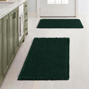 MIULEE Set of 2 Waffle Bathroom Rugs, Boho Bath Rugs Non Slip Washable, Super Absorbent Bath Mats, Ultra Soft Rubber Backed Shower Mats for Bathroom Floor, Tub and Shower, Chocolate, 18×30 Inch(Dark Green)