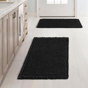 MIULEE Set of 2 Waffle Bathroom Rugs, Boho Bath Rugs Non Slip Washable, Super Absorbent Bath Mats, Ultra Soft Rubber Backed Shower Mats for Bathroom Floor, Tub and Shower, Chocolate, 18×30 Inch(Black)
