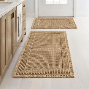 MIULEE Set of 2 Waffle Bathroom Rugs, Boho Bath Rugs Non Slip Washable, Super Absorbent Bath Mats, Ultra Soft Rubber Backed Shower Mats for Bathroom Floor, Tub and Shower, Chocolate, 18×30 Inch(Brown)