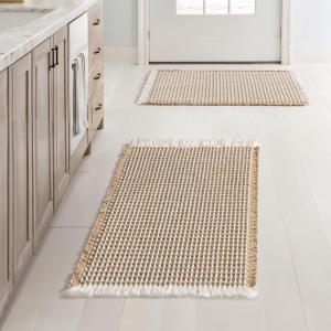 MIULEE Set of 2 Waffle Bathroom Rugs, Boho Bath Rugs Non Slip Washable, Super Absorbent Bath Mats, Ultra Soft Rubber Backed Shower Mats for Bathroom Floor, Tub and Shower, Chocolate, 18×30 Inch(Brown & White)