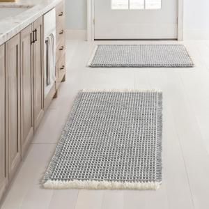 MIULEE Set of 2 Waffle Bathroom Rugs, Boho Bath Rugs Non Slip Washable, Super Absorbent Bath Mats, Ultra Soft Rubber Backed Shower Mats for Bathroom Floor, Tub and Shower, Chocolate, 18×30 Inch(Lightgrey & Cream)
