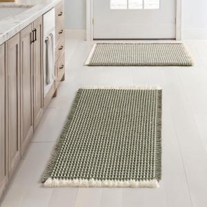 MIULEE Set of 2 Waffle Bathroom Rugs, Boho Bath Rugs Non Slip Washable, Super Absorbent Bath Mats, Ultra Soft Rubber Backed Shower Mats for Bathroom Floor, Tub and Shower, Chocolate, 18×30 Inch(Green & Cream)