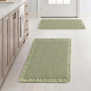 MIULEE Set of 2 Waffle Bathroom Rugs, Boho Bath Rugs Non Slip Washable, Super Absorbent Bath Mats, Ultra Soft Rubber Backed Shower Mats for Bathroom Floor, Tub and Shower, Chocolate, 18×30 Inch(Sage Green)