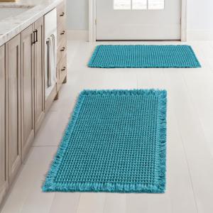MIULEE Set of 2 Waffle Bathroom Rugs, Boho Bath Rugs Non Slip Washable, Super Absorbent Bath Mats, Ultra Soft Rubber Backed Shower Mats for Bathroom Floor, Tub and Shower, Chocolate, 18×30 Inch(Teal)