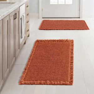 MIULEE Set of 2 Waffle Bathroom Rugs, Boho Bath Rugs Non Slip Washable, Super Absorbent Bath Mats, Ultra Soft Rubber Backed Shower Mats for Bathroom Floor, Tub and Shower, Chocolate, 18×30 Inch(Orange)