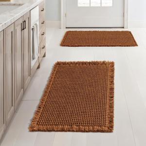MIULEE Set of 2 Waffle Bathroom Rugs, Boho Bath Rugs Non Slip Washable, Super Absorbent Bath Mats, Ultra Soft Rubber Backed Shower Mats for Bathroom Floor, Tub and Shower, Chocolate, 18×30 Inch(Terracotta)