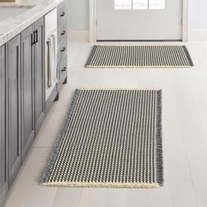 MIULEE Set of 2 Waffle Bathroom Rugs, Boho Bath Rugs Non Slip Washable, Super Absorbent Bath Mats, Ultra Soft Rubber Backed Shower Mats for Bathroom Floor, Tub and Shower, Chocolate, 18×30 Inch(Dark Grey & Yellow)