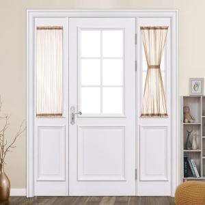 MIULEE Sidelight Sheer French Door Curtains 25 x 40 Inches Light Filtering Window Treatment with Tieback – 2 Panels, White(Brown)