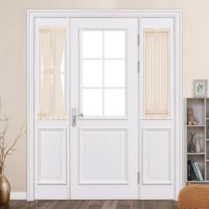 MIULEE Sidelight Sheer French Door Curtains 25 x 40 Inches Light Filtering Window Treatment with Tieback – 2 Panels, White(Cream Beige)