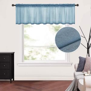 MIULEE Solid Burgundy Kitchen Sheer Valance for Christmas Linen Look Window Curtain, Living Room Windows Voile Valance Rod Pocket 1 Panels (60″ W x 18″ L), Burgundy Red(Dusty Blue)