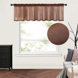 MIULEE Solid Burgundy Kitchen Sheer Valance for Christmas Linen Look Window Curtain, Living Room Windows Voile Valance Rod Pocket 1 Panels (60″ W x 18″ L), Burgundy Red(Chocolate Brown)