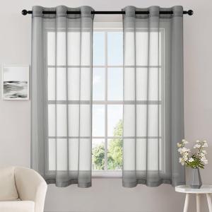 MIULEE Solid Color Sheer Curtains 63 Inches Long 2 Panels Set – Elegant Lightweight Grommet Light Filtering Window Voile Panels/Drapes/Treatment for Bedroom Living Room W42 x L63 Inch, Beige(Charcoal Grey)