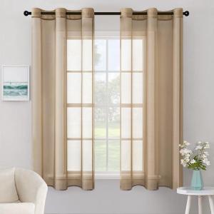 MIULEE Solid Color Sheer Curtains 63 Inches Long 2 Panels Set – Elegant Lightweight Grommet Light Filtering Window Voile Panels/Drapes/Treatment for Bedroom Living Room W42 x L63 Inch, Beige(Taupe Brown)