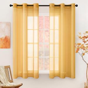 MIULEE Solid Color Sheer Curtains 63 Inches Long 2 Panels Set – Elegant Lightweight Grommet Light Filtering Window Voile Panels/Drapes/Treatment for Bedroom Living Room W42 x L63 Inch, Beige(Gold)