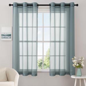 MIULEE Solid Color Sheer Curtains 63 Inches Long 2 Panels Set – Elegant Lightweight Grommet Light Filtering Window Voile Panels/Drapes/Treatment for Bedroom Living Room W42 x L63 Inch, Beige(Dusty Blue)
