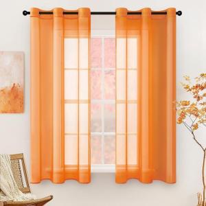 MIULEE Solid Color Sheer Curtains 63 Inches Long 2 Panels Set – Elegant Lightweight Grommet Light Filtering Window Voile Panels/Drapes/Treatment for Bedroom Living Room W42 x L63 Inch, Beige(Orange)