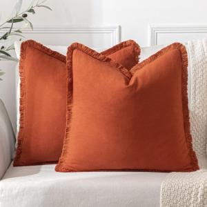 MIULEE Throw Pillow Covers Fall Boho Farmhouse 26×26 Set of 2 Decorative Orange Eruo Sham Couch with Fringe Chic Cotton Pillowcases Home Decor Accents for Cushion Soft Bed Living Room(Rust)
