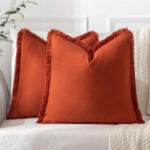 MIULEE Throw Pillow Covers Fall Boho Farmhouse 26×26 Set of 2 Decorative Orange Eruo Sham Couch with Fringe Chic Cotton Pillowcases Home Decor Accents for Cushion Soft Bed Living Room(Burnt Orange)