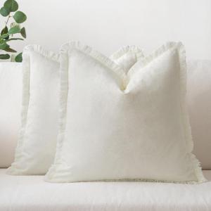 MIULEE Throw Pillow Covers Fall Boho Farmhouse 26×26 Set of 2 Decorative Orange Eruo Sham Couch with Fringe Chic Cotton Pillowcases Home Decor Accents for Cushion Soft Bed Living Room(Cream White)